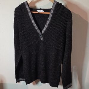 Christopher & Banks Black V-Neck Sweater with Gray Trim